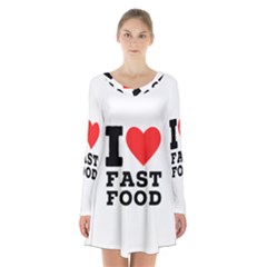 I Love Fast Food Long Sleeve Velvet V-neck Dress by ilovewhateva