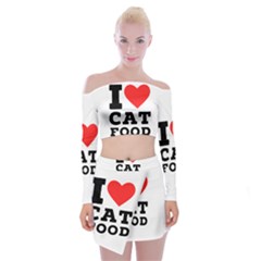 I love cat food Off Shoulder Top with Mini Skirt Set