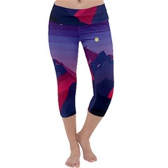 Abstract Landscape Sunrise Mountains Blue Sky Capri Yoga Leggings by Grandong