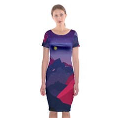 Abstract Landscape Sunrise Mountains Blue Sky Classic Short Sleeve Midi Dress by Grandong