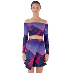 Abstract Landscape Sunrise Mountains Blue Sky Off Shoulder Top With Skirt Set by Grandong
