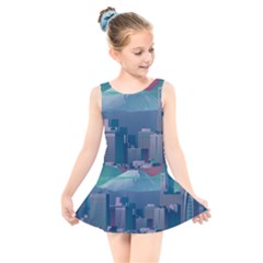 The Sun City Tokyo Japan Volcano Kyscrapers Building Kids  Skater Dress Swimsuit by Grandong