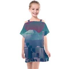 The Sun City Tokyo Japan Volcano Kyscrapers Building Kids  One Piece Chiffon Dress by Grandong