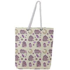 Beautiful Beauty Cartoon Cat Full Print Rope Handle Tote (large)