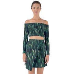 Forest Illustration Off Shoulder Top With Skirt Set by Grandong