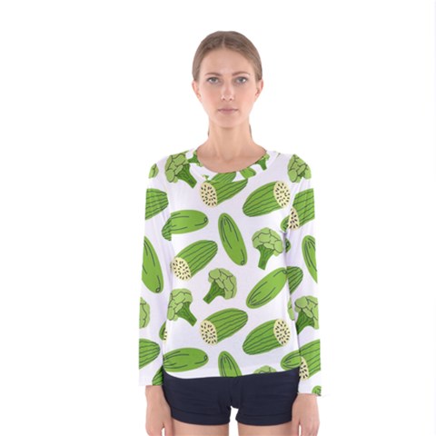 Vegetable Pattern With Composition Broccoli Women s Long Sleeve Tee by Grandong