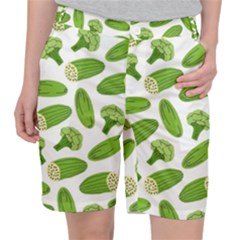 Vegetable Pattern With Composition Broccoli Women s Pocket Shorts by Grandong