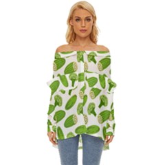 Vegetable Pattern With Composition Broccoli Off Shoulder Chiffon Pocket Shirt by Grandong