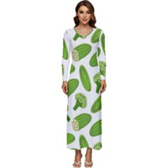 Vegetable Pattern With Composition Broccoli Long Sleeve Longline Maxi Dress by Grandong