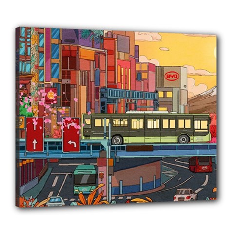 The City Style Bus Fantasy Architecture Art Canvas 24  X 20  (stretched) by Grandong