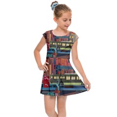 The City Style Bus Fantasy Architecture Art Kids  Cap Sleeve Dress by Grandong