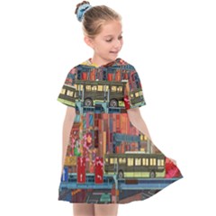 The City Style Bus Fantasy Architecture Art Kids  Sailor Dress