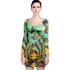 Monkey Tiger Bird Parrot Forest Jungle Style Long Sleeve Bodycon Dress by Grandong