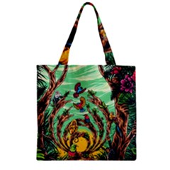 Monkey Tiger Bird Parrot Forest Jungle Style Zipper Grocery Tote Bag by Grandong