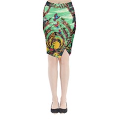 Monkey Tiger Bird Parrot Forest Jungle Style Midi Wrap Pencil Skirt by Grandong