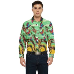 Monkey Tiger Bird Parrot Forest Jungle Style Men s Long Sleeve  Shirt by Grandong