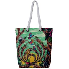 Monkey Tiger Bird Parrot Forest Jungle Style Full Print Rope Handle Tote (small) by Grandong