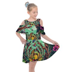 Monkey Tiger Bird Parrot Forest Jungle Style Kids  Shoulder Cutout Chiffon Dress by Grandong