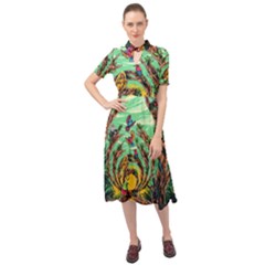 Monkey Tiger Bird Parrot Forest Jungle Style Keyhole Neckline Chiffon Dress by Grandong