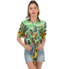 Monkey Tiger Bird Parrot Forest Jungle Style Tie Front Shirt  by Grandong