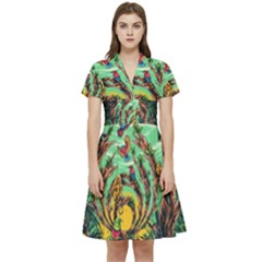 Monkey Tiger Bird Parrot Forest Jungle Style Short Sleeve Waist Detail Dress by Grandong