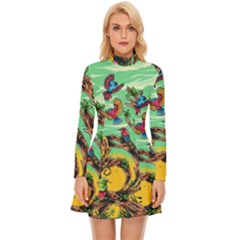 Monkey Tiger Bird Parrot Forest Jungle Style Long Sleeve Velour Longline Dress by Grandong