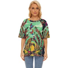 Monkey Tiger Bird Parrot Forest Jungle Style Oversized Basic Tee by Grandong