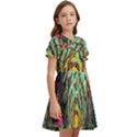 Monkey Tiger Bird Parrot Forest Jungle Style Kids  Bow Tie Puff Sleeve Dress View2
