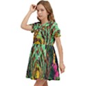 Monkey Tiger Bird Parrot Forest Jungle Style Kids  Bow Tie Puff Sleeve Dress View3