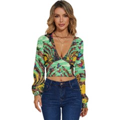 Monkey Tiger Bird Parrot Forest Jungle Style Long Sleeve Deep-v Velour Top by Grandong