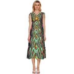 Monkey Tiger Bird Parrot Forest Jungle Style V-neck Drawstring Shoulder Sleeveless Maxi Dress