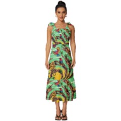 Monkey Tiger Bird Parrot Forest Jungle Style Tie-strap Tiered Midi Chiffon Dress by Grandong