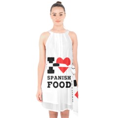 I Love Spanish Food Halter Collar Waist Tie Chiffon Dress by ilovewhateva