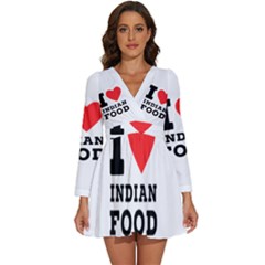 I Love Indian Food Long Sleeve V-neck Chiffon Dress  by ilovewhateva