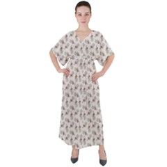 Warm Blossom Harmony Floral Pattern V-neck Boho Style Maxi Dress by dflcprintsclothing