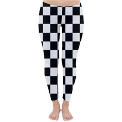 Black White Checker Pattern Checkerboard Classic Winter Leggings by Cowasu