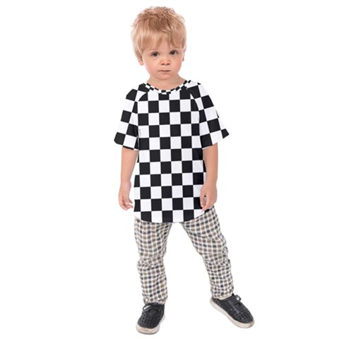 Black White Checker Pattern Checkerboard Kids  Raglan Tee by Cowasu