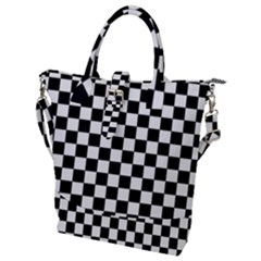 Black White Checker Pattern Checkerboard Buckle Top Tote Bag