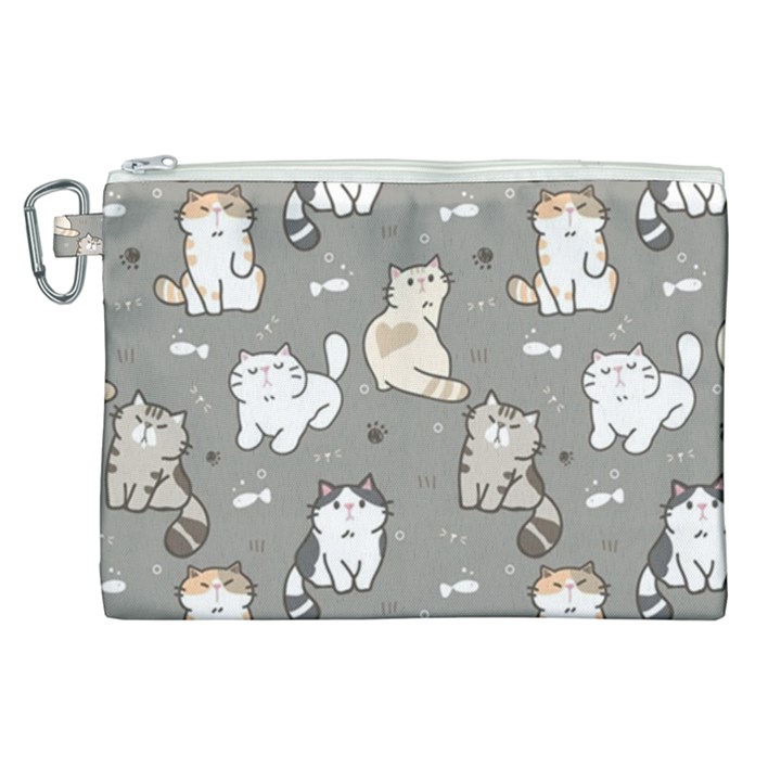 Cute Cat Pattern Cartoon Canvas Cosmetic Bag (XL)