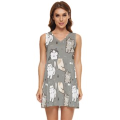 Cute Cat Pattern Cartoon Tiered Sleeveless Mini Dress by Cowasu