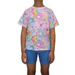 Bears Kawaii Pattern Kids  Short Sleeve Swimwear