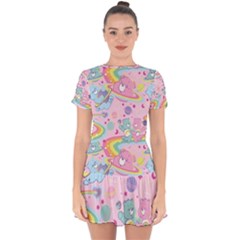 Bears Kawaii Pattern Drop Hem Mini Chiffon Dress by Cowasu