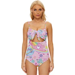 Bears Kawaii Pattern Knot Front One-piece Swimsuit by Cowasu