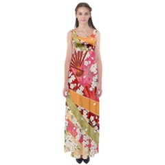 Japanese Kimono Pattern Empire Waist Maxi Dress by Cowasu