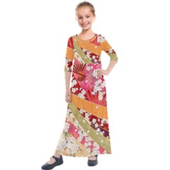 Japanese Kimono Pattern Kids  Quarter Sleeve Maxi Dress by Cowasu