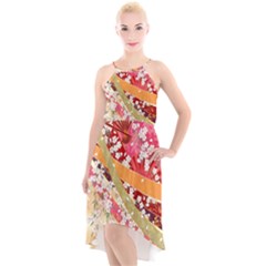 Japanese Kimono Pattern High-low Halter Chiffon Dress 