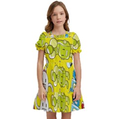 Robot Pattern Lego Kids  Puff Sleeved Dress by Cowasu