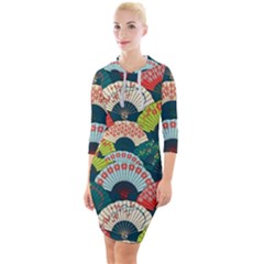 Japanese Fans Bright Pattern Quarter Sleeve Hood Bodycon Dress