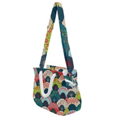 Japanese Fans Bright Pattern Rope Handles Shoulder Strap Bag