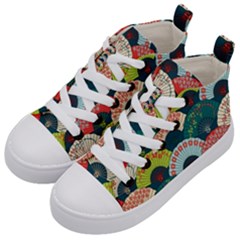 Japanese Fans Bright Pattern Kids  Mid-top Canvas Sneakers